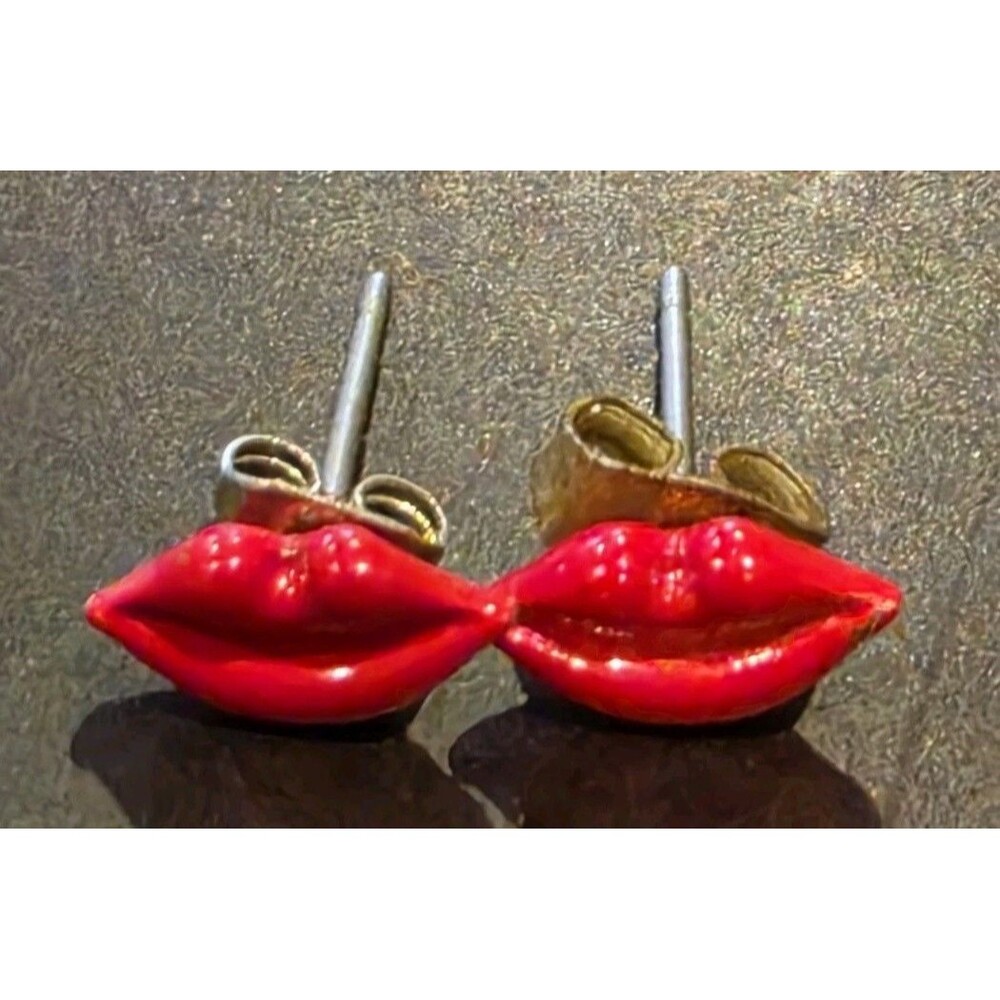 Tiny Red Lips Stud Earrings ~1/5" Kiss Lip Post Earrings Costume Jewelry Pair